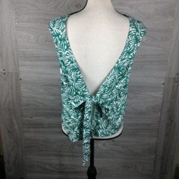 Topshop Green Tie Back printed Crop Top - Picture 4 of 7